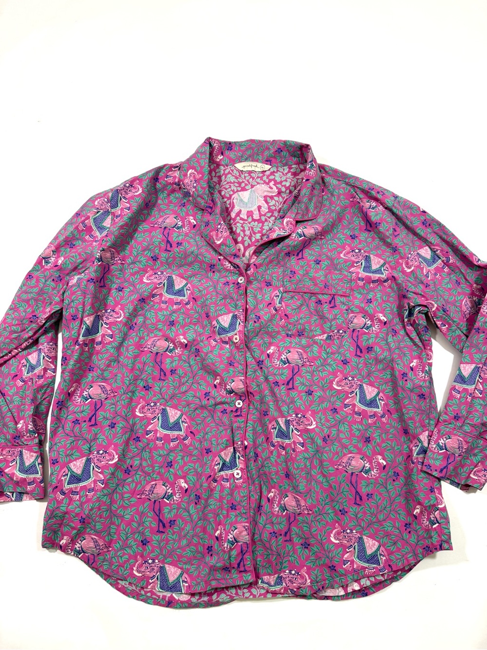 Print Fresh Elephant Print Pink Pajama Top